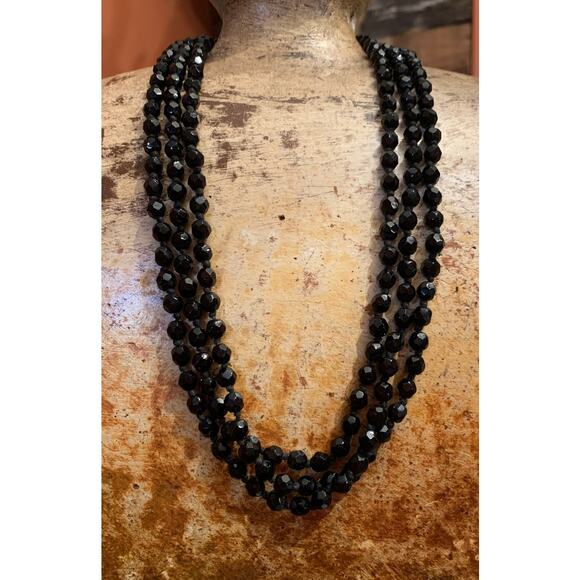 Austrian Crystal Black Long Necklace Vintage - Picture 3 of 6